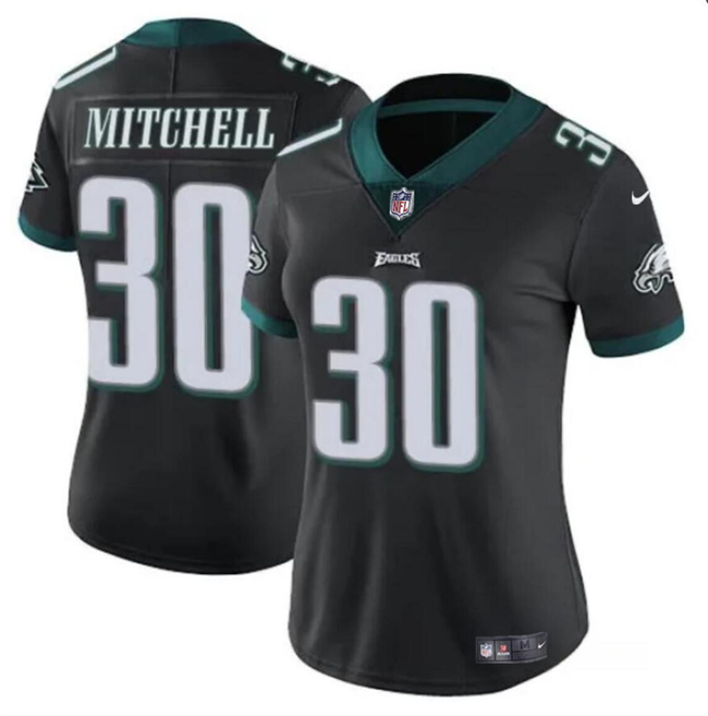 Women's Philadelphia Eagles #30 Quinyon Mitchell Black 2024 Draft Vapor Untouchable Limited Football Stitched Jersey(Run Small)
